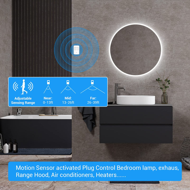 SEHOMY Motion Sensor Switch with Outlet for Bathroom Kitchen, Control Bedroom lamp, exhaus, Range Hood, PIR Infrared Indoor Motion Activated Sensor Plug for air Conditioner, No Pair Required 1