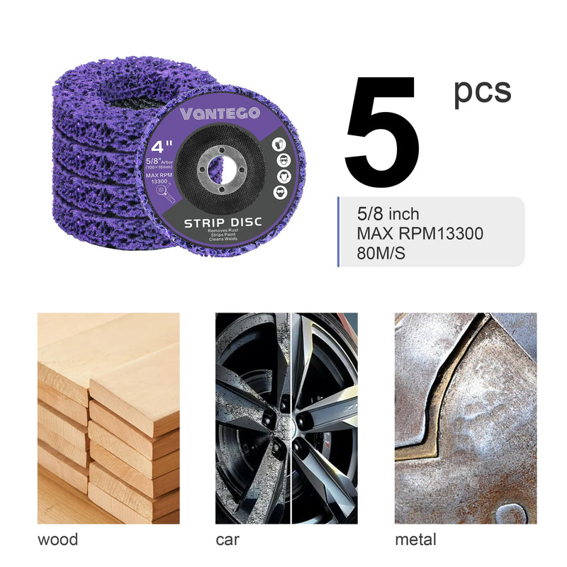 5 Pack 4" x 5/8" Paint Stripping Disc for Angle Grinder Rust Removing Wheel Metal Grinding Quick Sanding Replacement