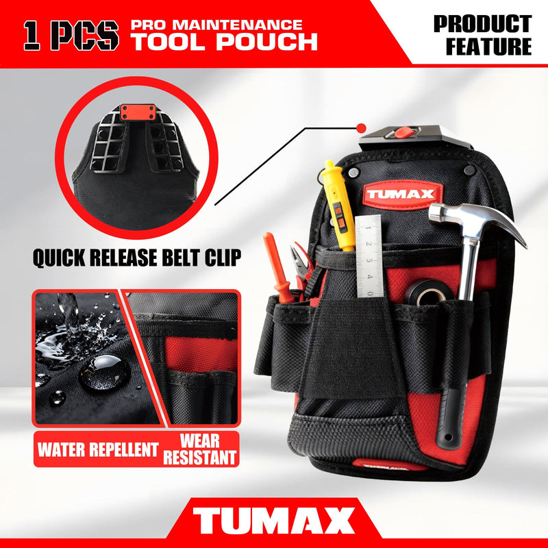 Electrician Tool Pouch, 10 Pockets Tool Belt Pouches with Quick Release Belt Clip, Utility Mini Tool Organizer Pouch for Carpenter, Construction, Technician Tools Pouch