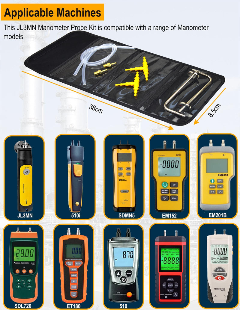 JL3MN Manometer Probe Kit, Use for Klein Tools ET180 Digital Manometer use for Fieldpiece JL3KM2, SDMN5，SDMN6，ADMN2,HVAC Pitot Static Tube Fit ZIBOO JL3MN
