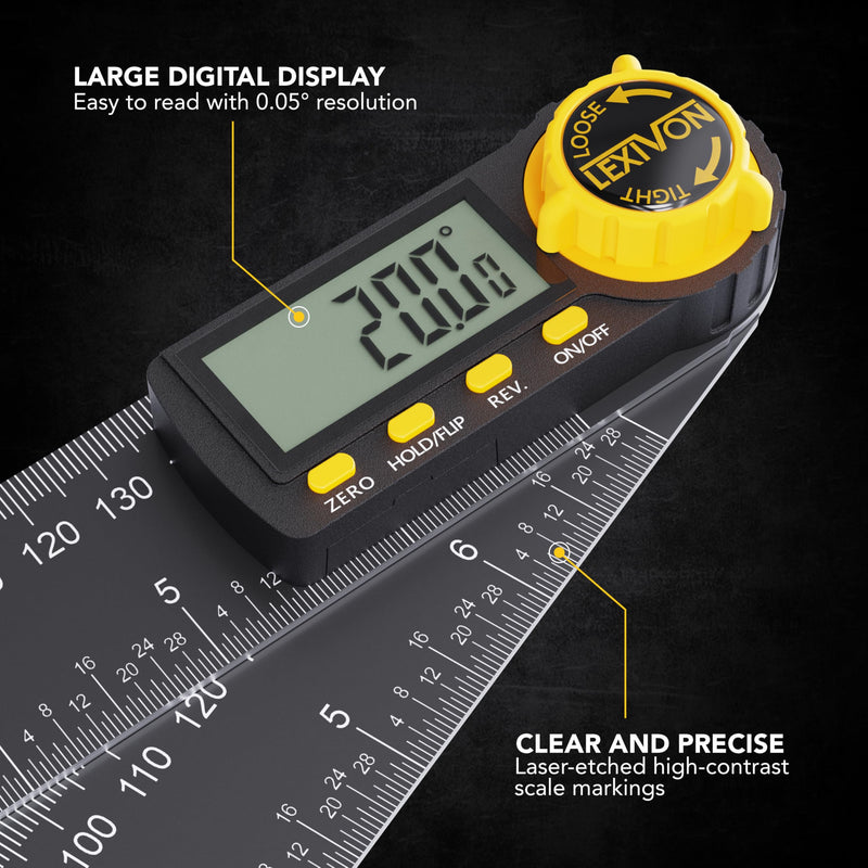 LEXIVON Aluminum Digital Angle Finder Gauge, 7-inch/180mm Multi-Purpose Protractor, Includes XL Display and Rugged Zippered Pouch (LX-DAF7) - NewNest Australia