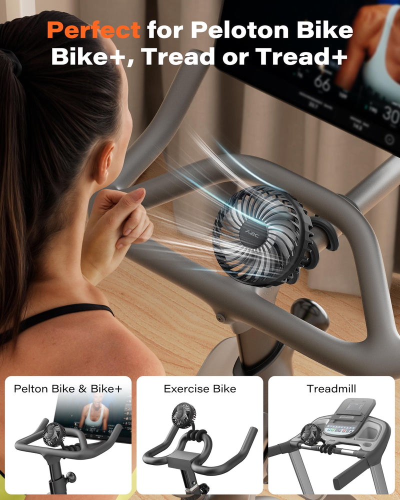 A2C 4.7-Inch Big Cooling Fan for Peloton Bike Bike+ or Tread, 16.5" Long Bendable Arm, Rechargeable 4000mAh Battery, 360° Rotation, 3 Speeds, fits Treadmill Exercise Workout Stationary Cycling Bikes Black