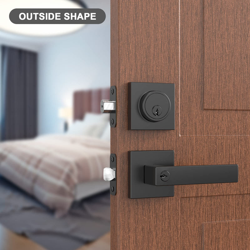 Deadbolt Lock and Door Knob Set,Exterior Door Lock Set, Entry Door Locksets for Front Door Handle with Single Cylinder Deadbolts, 1 Pack Matte Black.