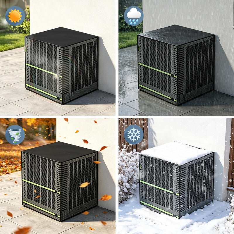 2 in 1 Full Mesh Air Conditioner Cover with Roll-Up Waterproof Top-Heavy Duty 420D Oxford, Breathable Outdoor AC Unit Defender for All Season, Anti-UV, Windproof, Easy Install, 32"W x 32"D x 36"H Black 32"L x 32"W x 36"H