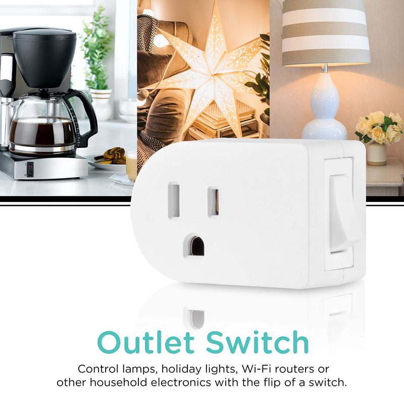 Cordinate Grounded Outlet On/Off Power Switch, 3 Prong, Plug in Adapter, Easy to Install, For Indoor Lights and Small Appliances, Energy Saving, White, 49968, 1 Pack