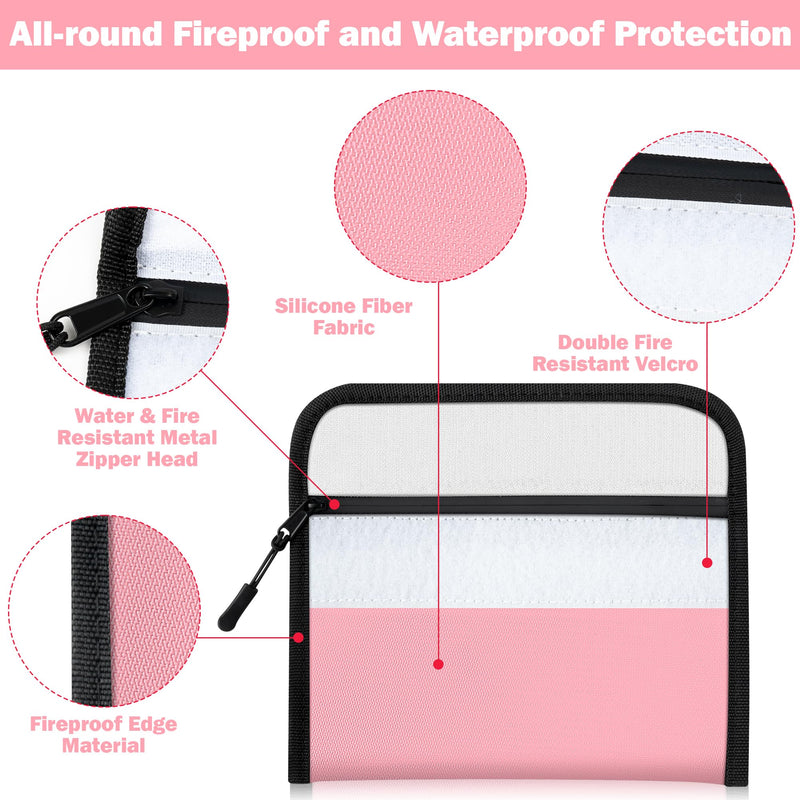 Fireproof Waterproof Document Bag - 5200°F Water Resistant Fire Proof Money Bag, 3 Layers of Heat Insulated Storage with Zipper, 7.9"x5" Portable Files Safe Pouch for Cash Passport (Pink) 7.9"x5" 5200℉ Pink