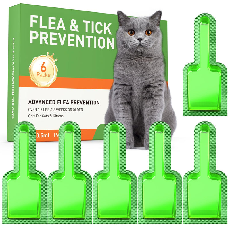 Cat Flea Treatment & Tick Control - Topical Flea Treatment for Cats & Kittens - Protection for Cats Over 1.5 lbs and 8 Weeks or Older, 6 Pack