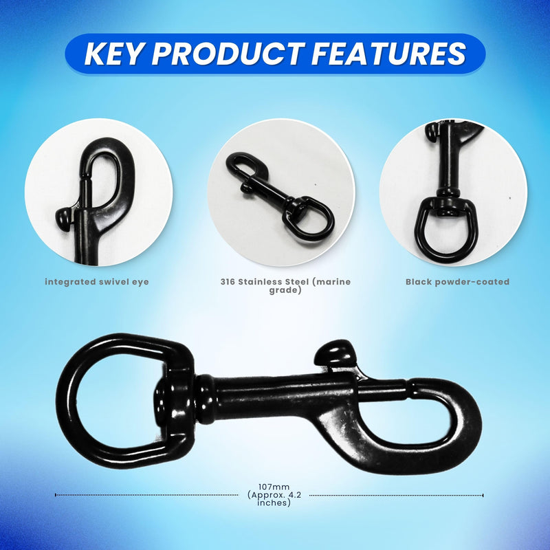 Scuba Choice Stainless Steel Boat Marine Swivel Eye Bolt Snap Clip – Heavy Duty, Rust-Resistant, 7/16" Max Opening, Secure Fastening for Marine, Diving, Outdoor and Camping Gear 91mm 1