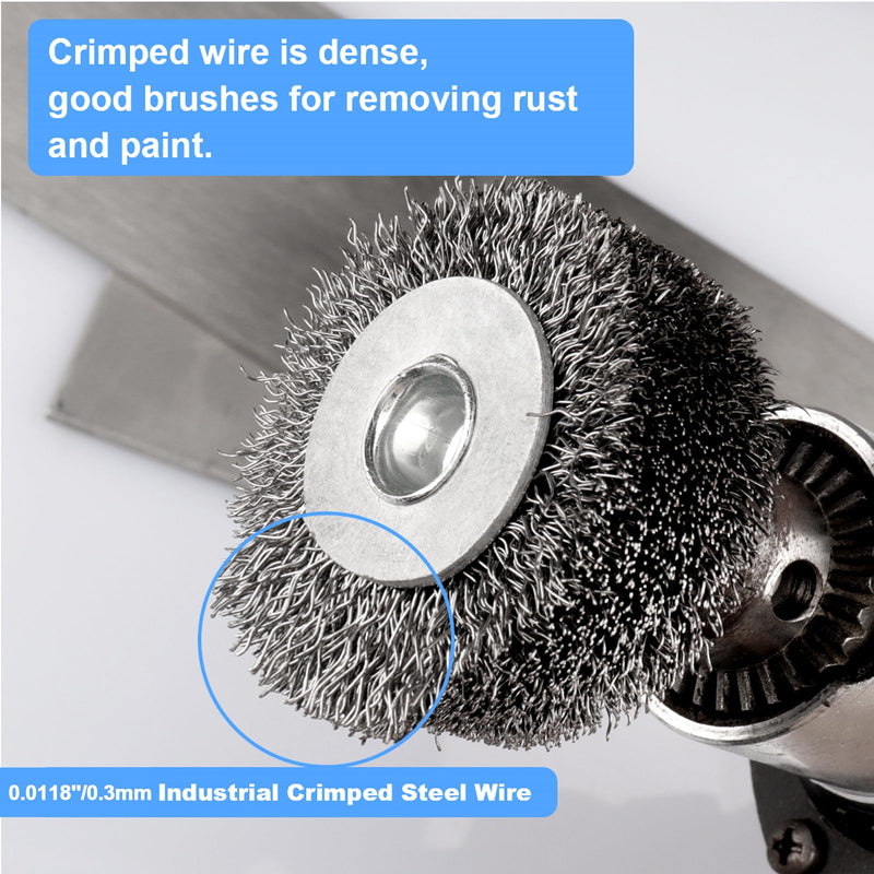 2 Pack 2 Inch Wire Brush Wheel for Drill, 0.0118" Coarse Crimped Carbon Steel Wire,1/4 Inch Round Shank, Wire Brush Drill Attachments,Heavy Duty Wire Brush for Rust,Corrosion,Paint Removal