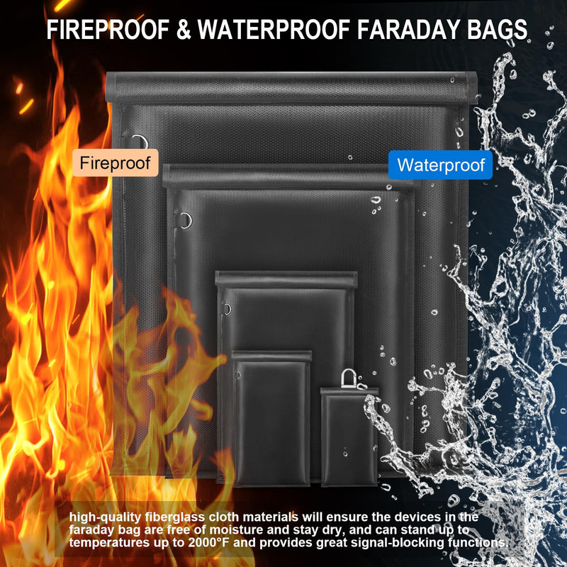 5 Pack Faraday Bags for Laptops & Tablets & Phones & Car Keys, Anti-Tracking Faraday Cage, Signal Blocker Pouch, Fireproof & Waterproof EMP Bag, Faraday Key Fob Protector 5 Pack
