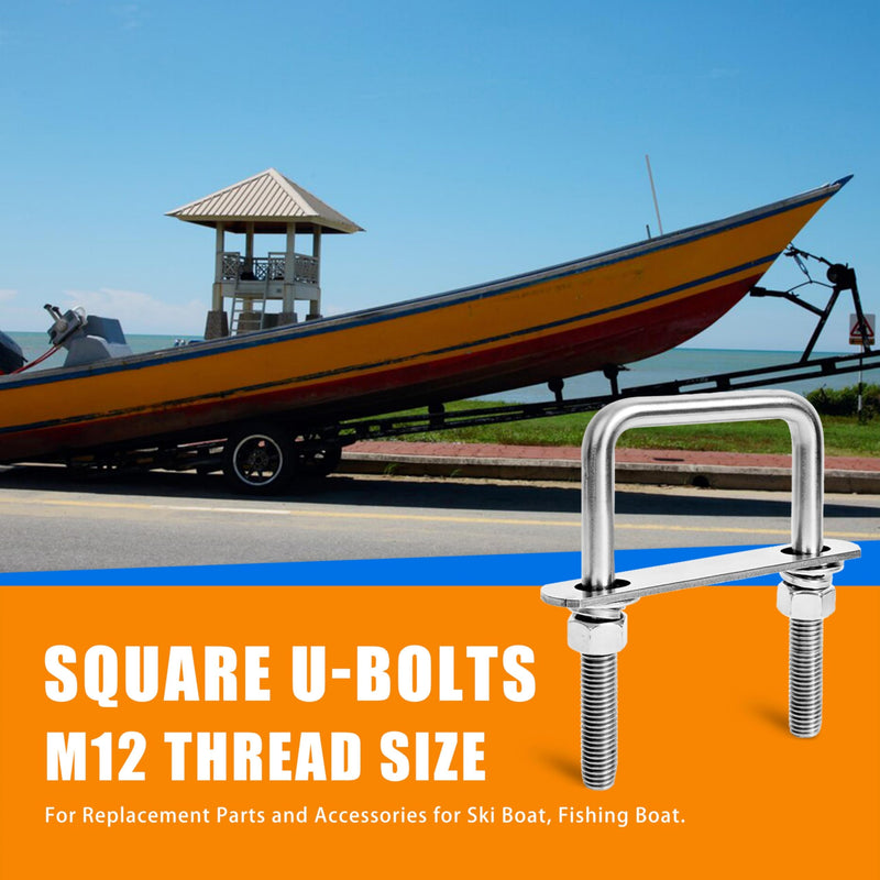 2 Sets Heavy Duty Square u Bolts M12 Thread Size,304 Stainless Steel u-Bolts 3-1/16" W x 4-1/2" L,with Nuts,Bolt Plate and washers (2, M12 x 3-1/16" W x 4-1/2" L) 2