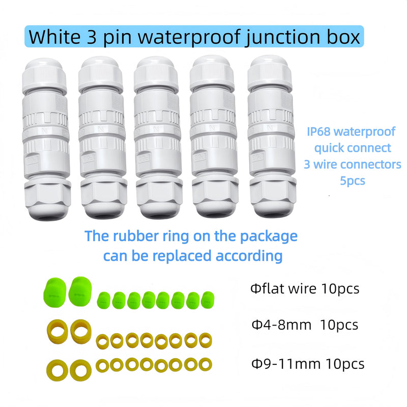 Waterproof Electrical Connectors for Govee Permanent Outdoor Lights,Junction Box Waterproof for Outdoor Road Landscape Lights,External Cord Boxes,Cable Diameter Ø5-12mm (5pcs) white-5