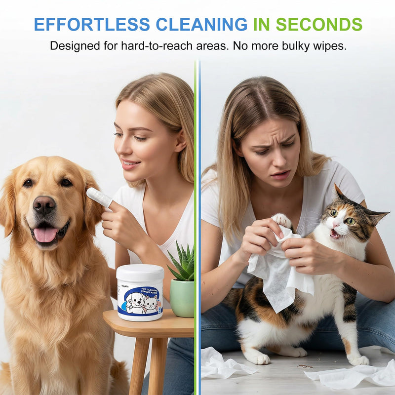 Vet-Recommended Pet Finger Wipes, Coconut Scent 60CT, Triple Clean Dental, Tear Stain & Ear, Freshen Breath & Remove Plaque Tartar, Replace Toothbrush Paste, Friendly to Timid Shy Pets