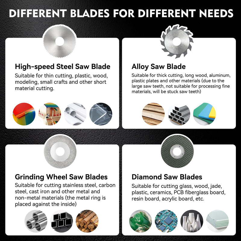Replacement Saw Blades for Zericuf Mini Table Saw（80-85MM Diameter 16MM Aperture） Contains 4 Types of Saw Blades