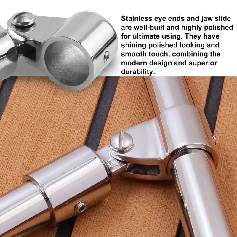 Bimini Top Hardware，2 Pairs Heavy-Duty 316 Stainless Steel Jaw Slide & Eye End Caps for 7/8" Round Tubing Boat Canopy Fittings 7/8 Inch
