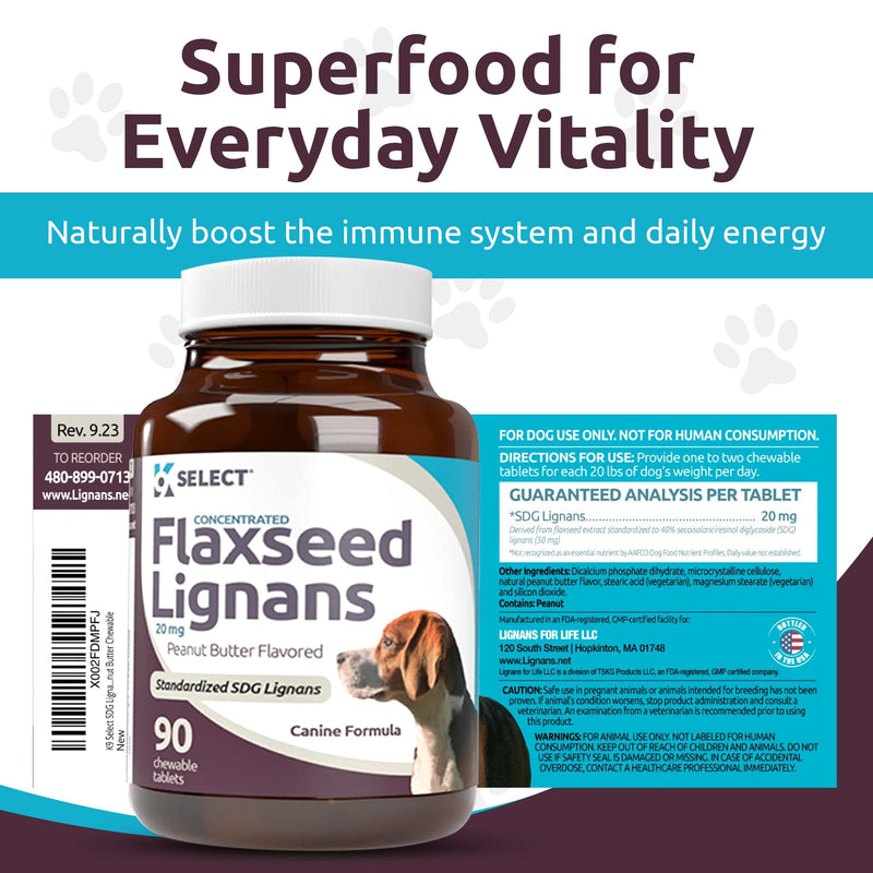 K9 Select Concentrated Flaxseed Lignans for Dogs, 20mg 90 Tablets, Peanut Butter Flavored Chewable, Impove Coat - NewNest Australia
