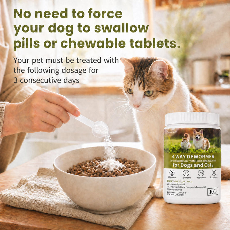 Dewormer Powder for Dogs and Cats,4 Way Broad Spectrum Wormer with Praziquantel, Pyrantel Pamoate & Febantel, Safe for 4 Weeks and Older