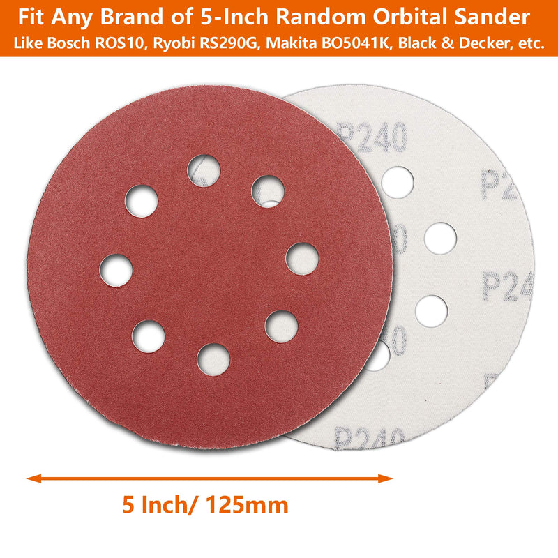60Pcs Sanding Discs 5 Inch 8 Holes, 1000/800/600/400/320/240 Grit Sandpaper for Random Orbital Sander 240-1000