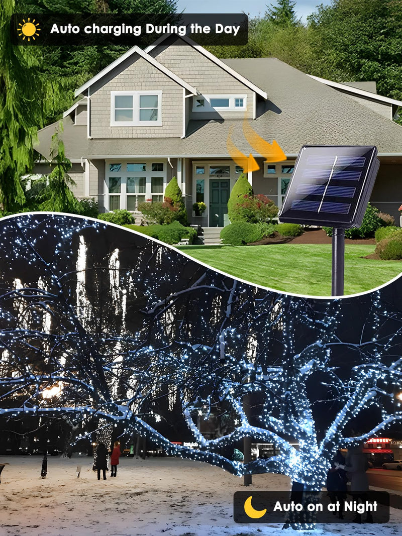6 Pack 600 LED Solar String Lights for Outside, Solar Christmas Lights Outdoor with 8 Lighting Modes, Waterproof Green Wire Solar Powered Tree Light for Xmas Party Yard Garden Decorations (Cool White) Cool White 6 Pack (600LED)