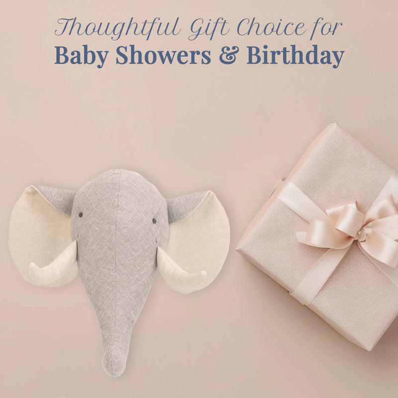 MON AMI Elephant Stuffed Head Wall Mount – 12”, Wall Hanging Décor, Stuffed Animal Head Wall Décor, Great Gift for Newborns, Kids, Boys, Girls