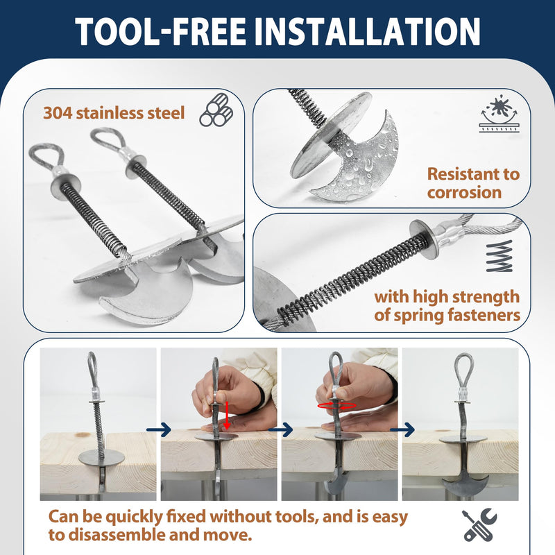 Trailer Deck Dock Anchors Between Boards - 1500LB Break Strength - 304 Stainless Steel Quick Tie Down Anchors Deck Anchor Pegs Easy to Move for Boards & Outdoor Camping Canopy Tent Anchors 2PCS