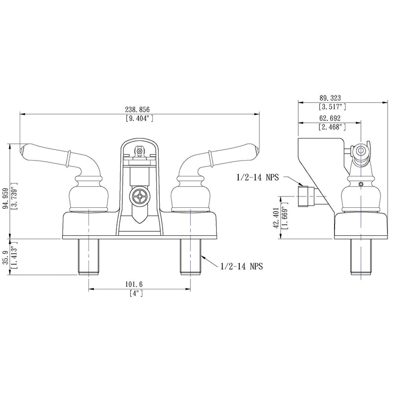 Builders Shoppe 3210CP/4120CP RV Replacement Non-Metallic Two Handle 4" Tub Shower Diverter with Matching Hand-Held Shower Set Chrome Finish