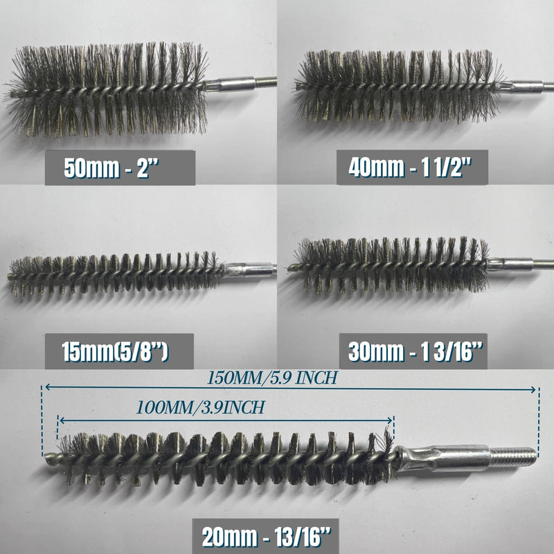 50 in Pipe Cleaning Brush Set with Stainless Steel Bristles, 5X Wire Brush with 4X Galvanized Flexible Rods, Stainless Steel Pipe Brush for Rust Polish,Tubes,Auto Parts Cleaning