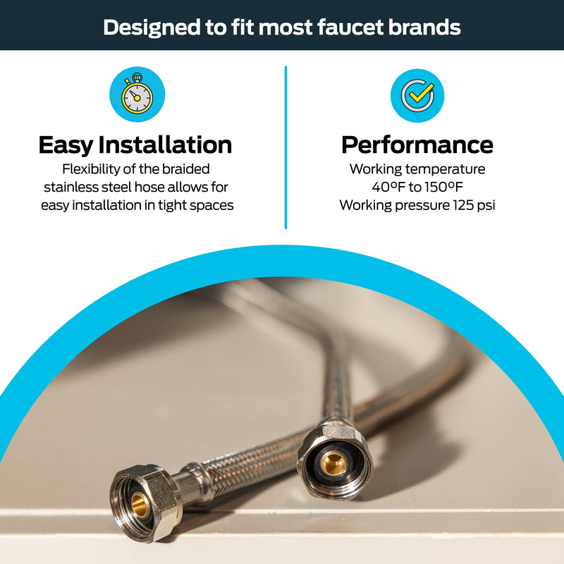Eastman 36 inch Steel-Flex Faucet Connector, 1/2 Inch FIP x 1/2 Inch FIP, Braided Stainless Steel Faucet Supply Line, 48020 36 in.
