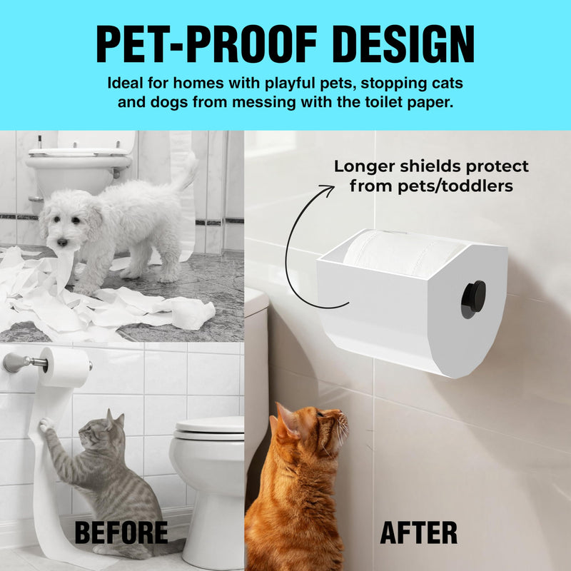 Pet-Proof Toilet Paper Holder Cover, Anti-Dog & Cat Protective Guard & TP Shield (Standard & Slim) (Slim (White)) Slim (White)