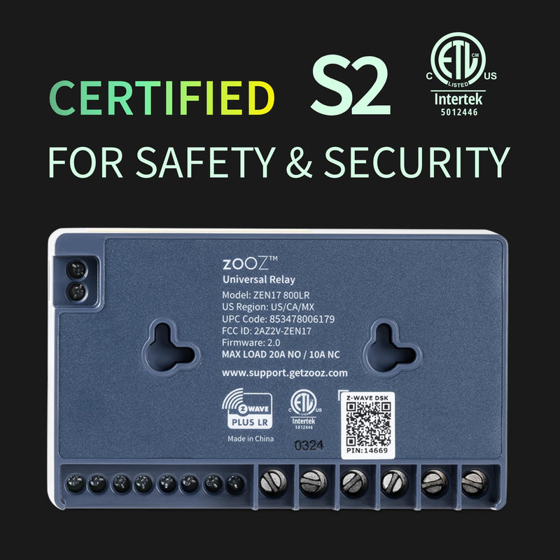 Zooz Z-Wave Long Range Relay ZEN17 800LR for Awnings, Garage Doors, Sprinklers, and More | 2 x NO-C-NC Relays (20A, 10A) | Hub Required (Compatible with Z-Box, Home Assistant, and Hubitat)