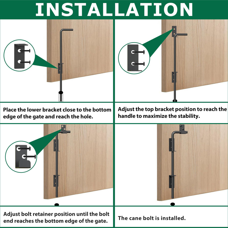 18" Heavy Duty Cane Bolt Gate Drop Rod with Upgraded Design, Square Drop Rod Kit for Double Gate Wood PVC Vinyl Metal Yard Gate Latch-2 Pack 18 Inch-2 Pack