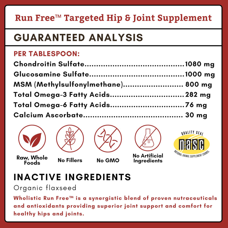 Wholistic Pet Organics Max Strength Hip and Joint Supplement for Dogs & Cats - Cat & Dog Joint Supplement Powder, Chondroitin & MSM to Support Mobility - Glucosamine for Dogs & Cats - 8 oz - 56 Scoops 8oz