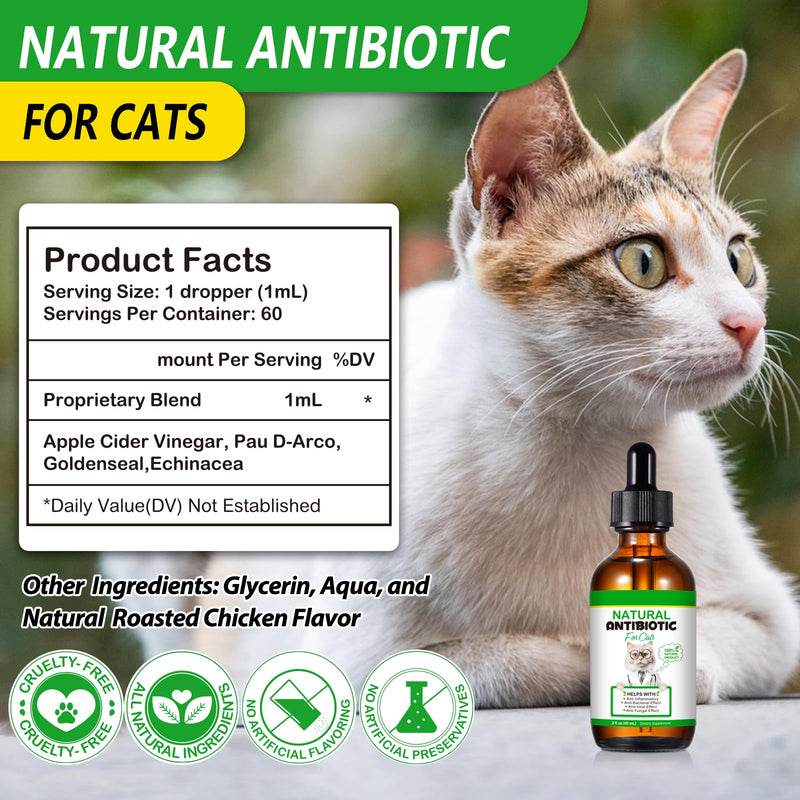 Natural Antibiotic for Cats - Broad Spectrum Herbal Remedy for Infections & Inflammation, Supports Immune System & Allergy Itch Relief, Chemical-Free Liquid Formula for All Breeds, 2oz
