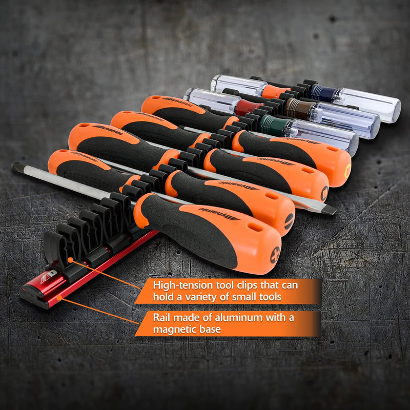 Dynamic Screwdriver Organizer, Aluminum Magnetic Tool Holder, Fits Up to 16 Screwdrivers and Small Tools, Red