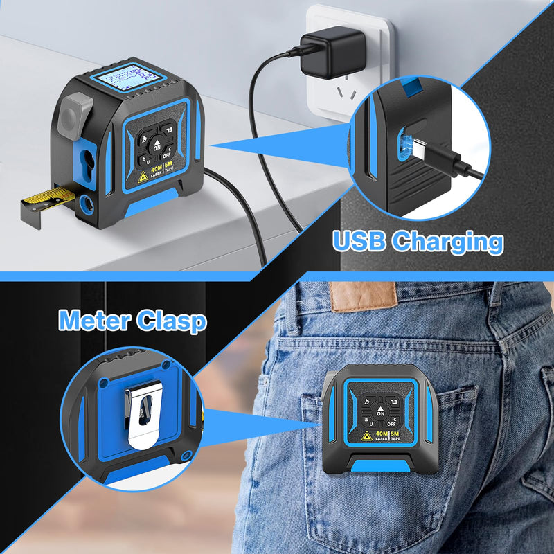 2-in-1 Laser Tape Measure, Lytool 130Ft/40m Laser Measurement Tool, 16Ft/5m Measuring Tape, Digital Laser Tape Measure with M/in/Ft/Ft+in Units, LCD Display, Self-Locking Tape, Belt Clip - NewNest Australia
