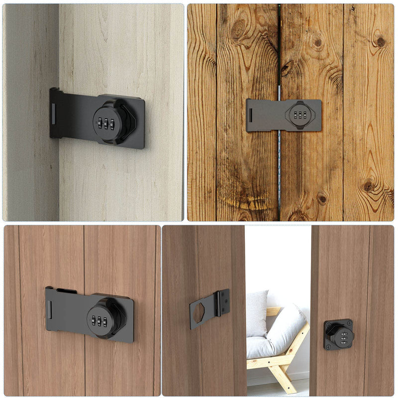 Household Cabinet Password Hasp Locks, Cabinet Locks with Combination, Door Security Slide Latch for Small Barn Doors, Bathroom, Outdoor, Garden (2 Pack Black) 2 Pack Black