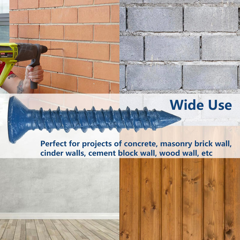 3/16" x 1-1/4" Concrete Screws, Anchoring to Masonry, Brick, Block, Cement or Stucco, 50PCS 3/16''x1-1/4'' 50