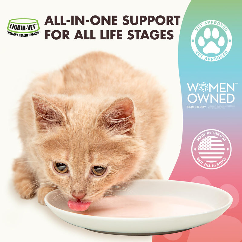 LIQUID-VET Premium 10-in-1 Cat Wellness Multi-Supplement: Glucosamine, Cranberry Extract, Prebiotics, for Cats – Ultimate Feline Joint, Urinary, Skin, Immune, Digestive Formula Specifically for Cats Unflavored 8 Fluid ounce
