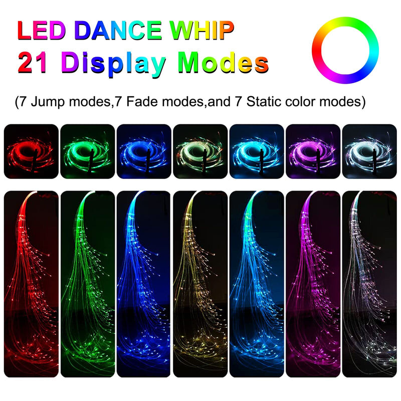 Dance Whip LED Fiber Optic Whip 6ft Rechargeable Pixel Whip with 7 Colors and 4 Glowing Modes,Flow Toy Perfect for Dance, Parties, Gift