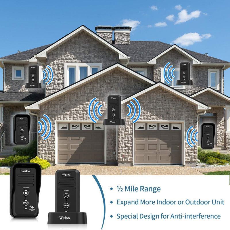 Wuloo Wireless Intercom Doorbells for Home Classroom, Intercomunicador Waterproof Electronic Doorbell Chime with 1/2 Mile Range 3 Volume Levels Rechargeable Battery (Black, 1&2) 1t2-black