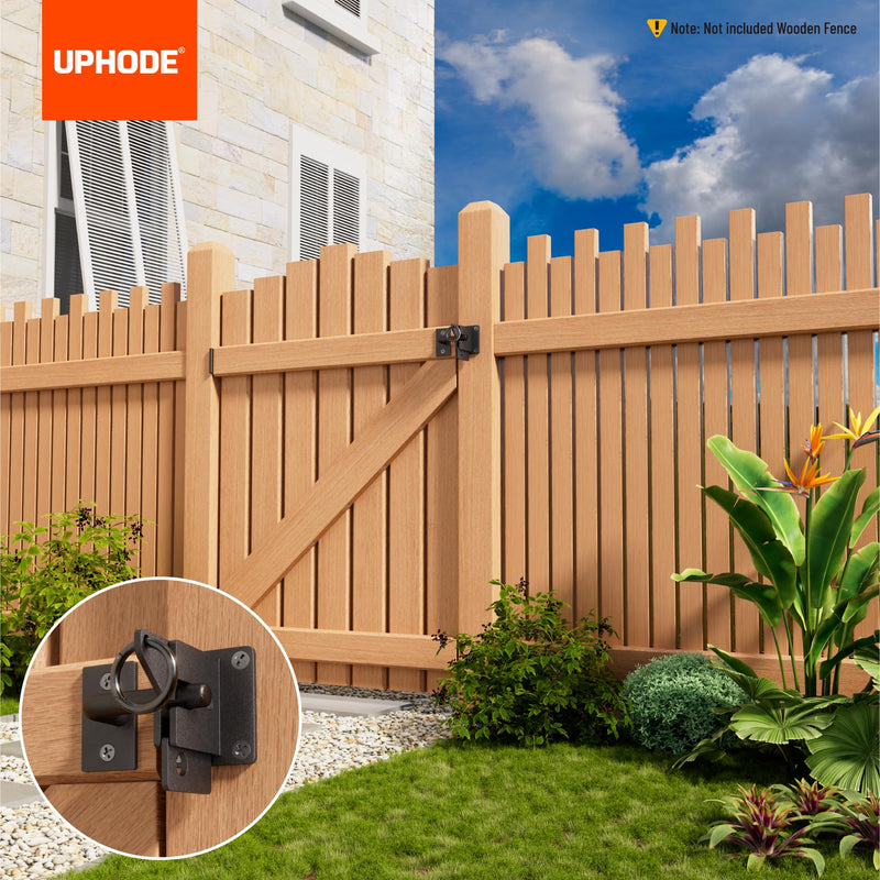 Heavy Duty Self Locking Fence Gate Lock Latch Stainless Steel, Wooden Post Mount Gate Door Latch Matte Black 1Pack