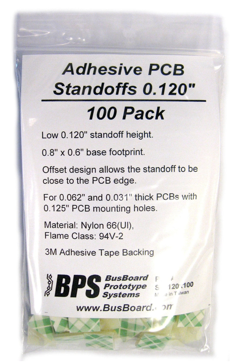 SA120 Adhesive Standoffs, 100 Pack, 0.120" Height, Offset 0.6x0.6" Base, Fits 0.125" PCB Hole