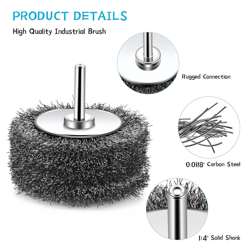 6PCS Wire Wheel for Drill– 3 Inch Heavy Duty Carbon Steel Wire Wheel, 1/4” Shank, for Rust, Paint & Corrosion Removal, Compatible with Die Grinders 6 Wire Brush for Drill