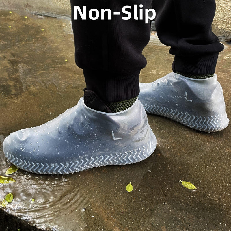 Waterproof Shoe Covers 2 Pairs,Rain Shoe Covers Reusable Silicone Non Slip Shoe Covers for Outdoor,Rain Shoe Covers for Women and Men (Clear, Large) Clear
