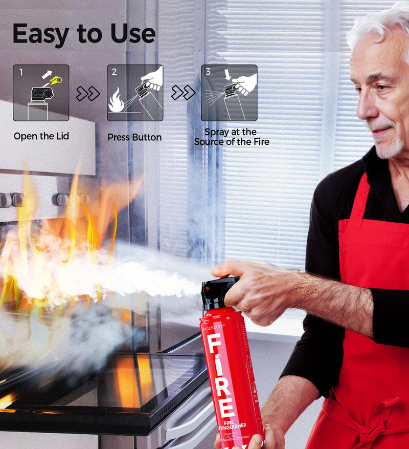 Fire Extinguisher for Home, Kitchen, Car, and Grill with Mounting Bracket and Emergency Kit – Extinguishing Spray, Compact A, B, C, K – Eco-Friendly, Prevents Reignition. ‎2-PACK