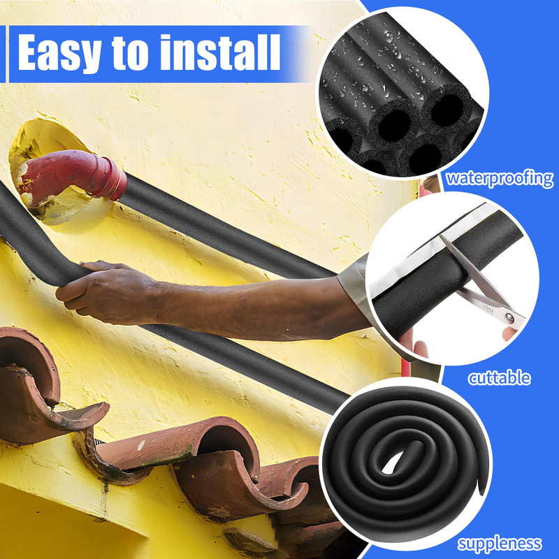 8 Pack Pipe Insulation Foam Tube, 3/4'' Self Adhesive Pre Slit Foam Pipe Covers Polyethylene with Double Sided Tape for Spigot, Winter Outside Pipes, Water Heater Pipes Freeze Protection 8 Pack