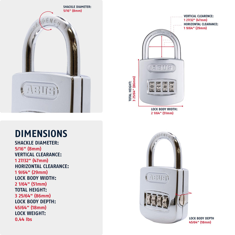 ABUS 160/50 B 160 All Weather Chrome 4 Dial Combination Padlock, Black/Silver