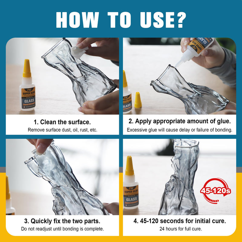 Glass Super Glue Liquid, Clear Instant Cyanoacrylate Adhesives for Glass Repair Food Safe, All Purpose CA Glue for Shoe Ceramic Plastic Leather Model Metal Wood Pottery Aquarium Porcelain Stone, Thick 30g-Thick Glass Glue