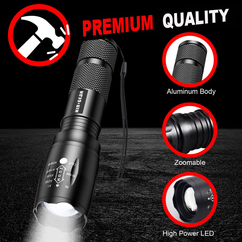 1 Mode Flashlights 6 Pack, Bright Zoomable LED Tactical Flashlight High Lumens, Water Resistant Portable Pocket Flash Light for Emergency, Camping Essentials, Gift - SL2000 Black