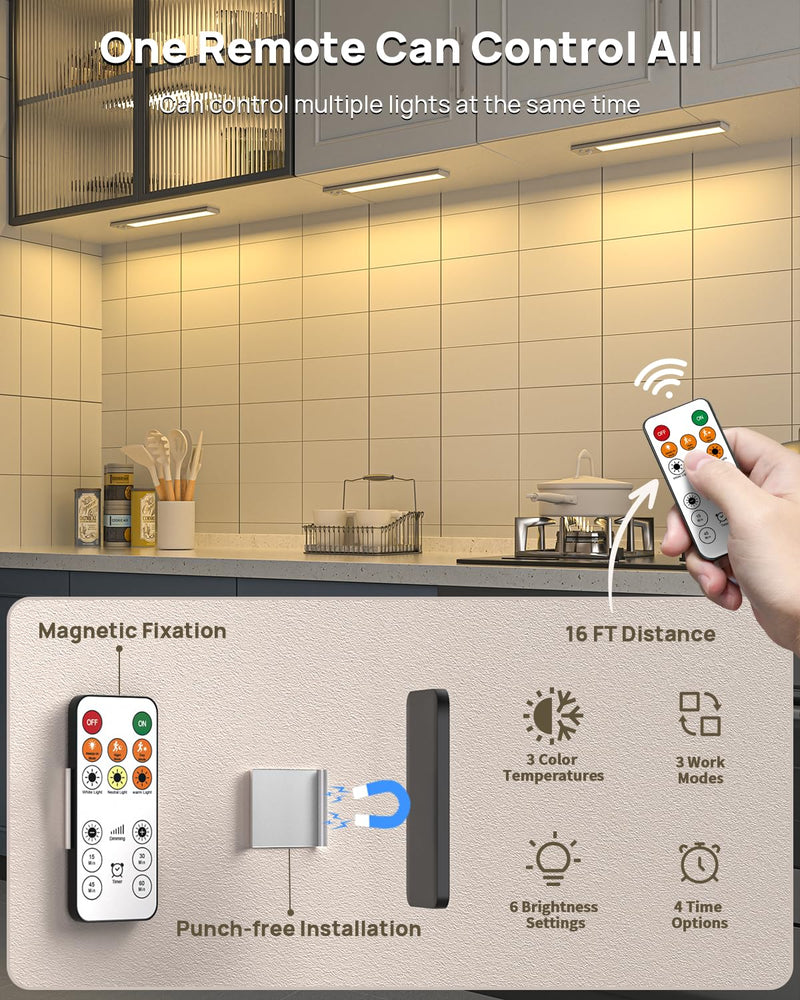 Under Cabinet Lights,12'' Rechargeable Battery 350 Lumens Motion Sensor Indoor Light Wireless Counter Light,3 Color Temperature Dimmable Closet Lighting with Remote Control for Kitchen,Stairs,Wardrobe White 5 Pack